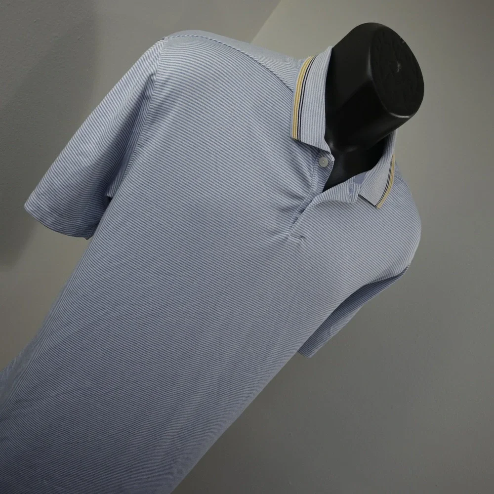 Nike Golf Polo Men M Blue Striped Dri-Fit Short Sleeve Athletic Shirt